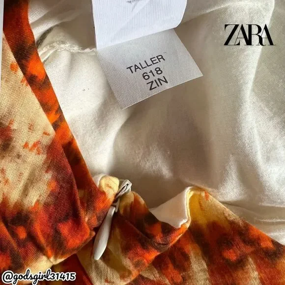 NWT Zara Printed Drape Crop Top Square Neck Orange Floral Sz XS - Picture 8 of 10
